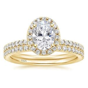 18K Yellow Gold .925 Sterling Silver and Diamond Cubic Zirconia Wedding Band Set